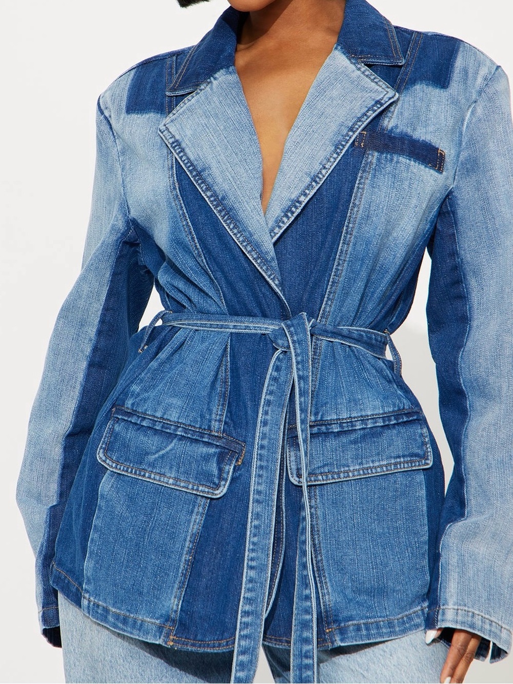 Fashion Nova Two-Tone Blue Denim Blazer Jacket